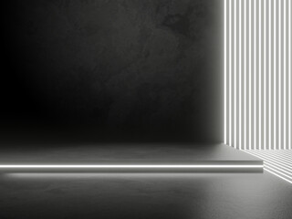 Obraz premium 3D concrete wall background with white stripped neon lights