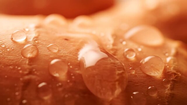 Macro Close-up of Fresh Ginger Root with Water Droplets Detail Showcasing Texture and Natural Imperfections in Soft
