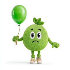 Sad Green Textured Cartoon Character Holding Balloon