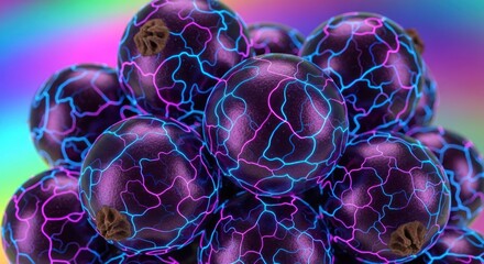 Vibrant orbs with illuminated veins on a spectrum backdrop create abstract