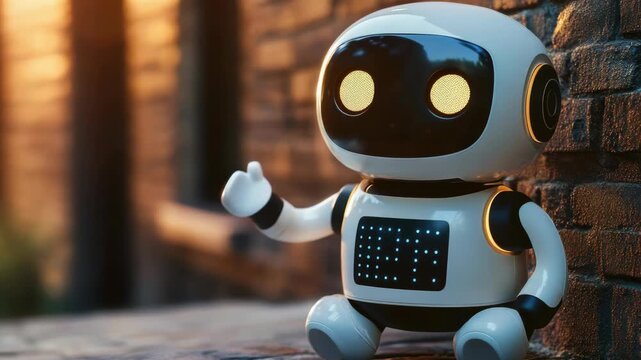 An AI robot on a brick wall.