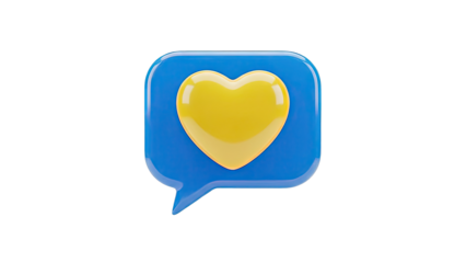 Blue speech bubble with yellow heart icon