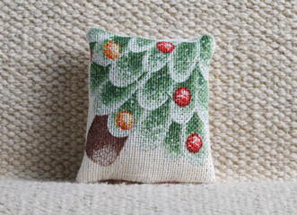 Cushion with abstract pattern on sofa