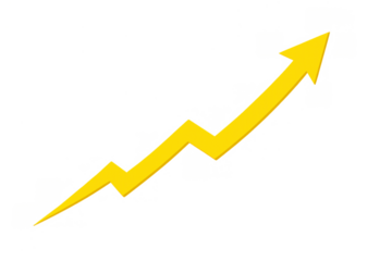 Yellow arrow moving upwards indicating financial market growth, business success, increasing profits, and economic improvement