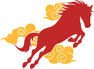 Red Horse Jumping Clouds