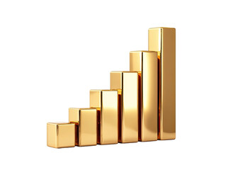 Golden bar graph, ascending heights, shining & polished, on black background