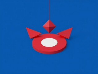 Abstract red geometric symbol with white circle center on blue background