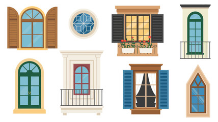 Obraz premium Set of Window Frames Concept, Featuring Vector Illustrations of Modern and Classic Window Designs