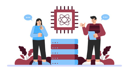 Flat illustration of quantum computing in business