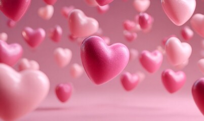 Pink hearts floating in abstract background, celebrating love, romance, and valentine's day. Ideal for greeting cards or designs