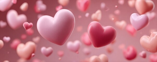 Pink and red 3d hearts floating on a soft background, representing love, celebration, and romance for valentine's day