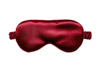Wine red silk eye mask with gathered elastic sides, dark background