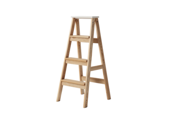 Wooden step ladder with three steps against a dark background