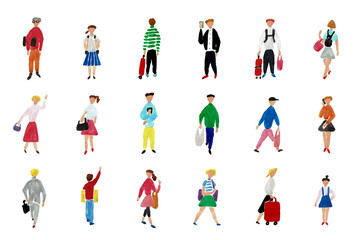 手描き水彩イラスト　さまざまなシチュエーションの男女	