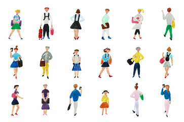 手描き水彩イラスト　さまざまな人々のライフスタイル