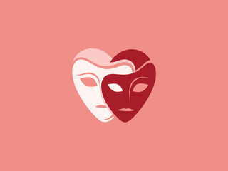 Comedy Tragedy Heart Mask Illustration