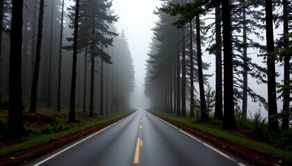 Obraz premium Misty Forest Road Through Surreal