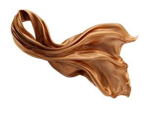 Flowing bronze fabric floats gracefully in space against a solid dark background