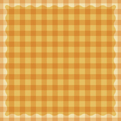Warm orange and brown checkered plaid background with wavy frame design