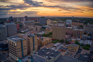 Aerial View of Saskatoon, Saskatchewan during Dusk