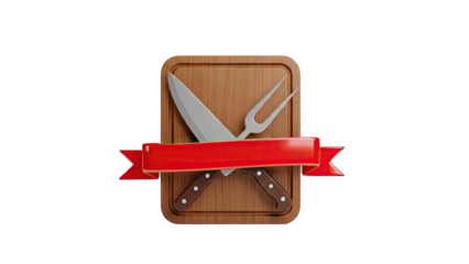Carving Set on Cutting Board with Red Ribbon