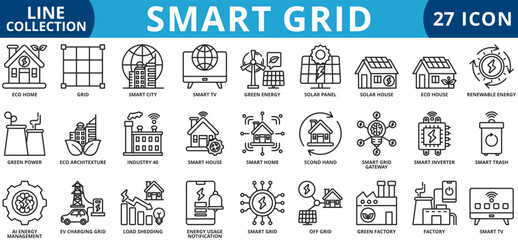 Smart grid icon set outline style icon set collection vector illustration