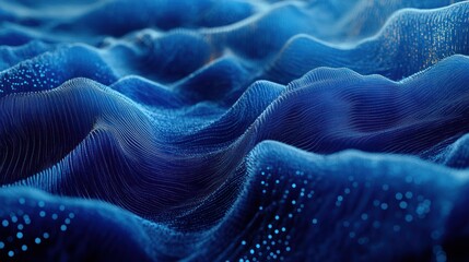 Abstract blue digital landscape, glowing particles, data visualization, technology background, website header