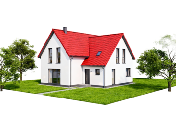 Modern White House with Red Roof in Landscape