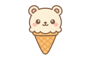 Cute bear ice cream cone with transparent background