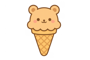 Cute bear face ice cream cone cartoon illustration