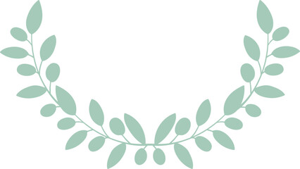 Half wreath botanical frame of olive tree branches in retro green, minimalist harvest design