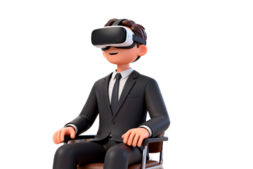Businessman Using VR Headset in Office Chair