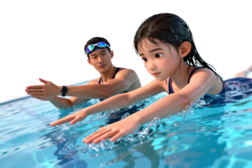 Man and Girl Learning Swimming in Pool