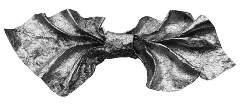 Wrinkled bow of metallic fabric with abstract pattern in shades of gray - Powered by Adobe