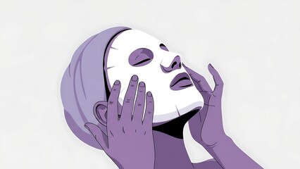 Woman Applying a Hydrating Sheet Mask for Skincare Routine.