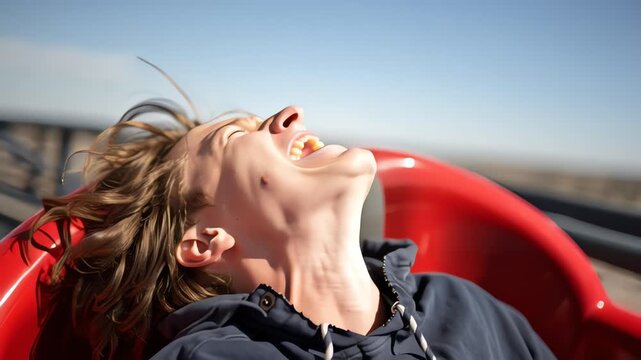Close Up Portrait of Scared Man on Roller Coaster