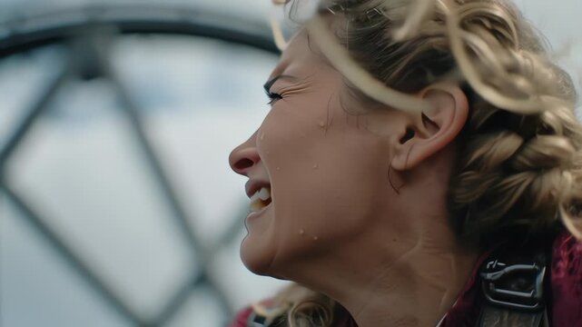Young Woman Scared Screaming on Roller Coaster Thrill Ride