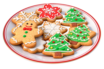 Christmas Cookies on White Plate with Red Border