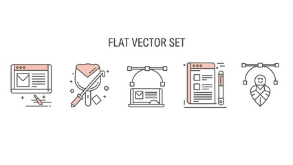 Flat Vector Graphic Design and Web Development Icons Set. Creative Digital Art Tools and UI/UX Concepts Collection.