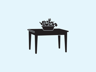 Black dining table silhouette showing healthy food basket
