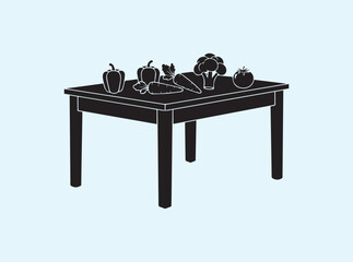 Dining table furniture silhouette with produce basket on top
