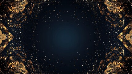 Gold swirls frame dark background, glitter, digital art, design template