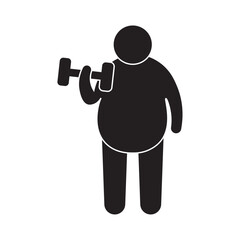 flat icon vector of fat person lifting barbell