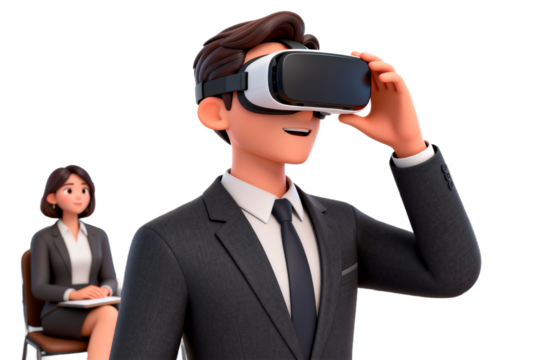 Businessman Using VR Headset in Professional Setting - Powered by Adobe
