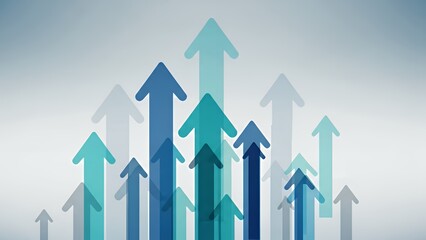Analytics graph illustrating upward trend in business performance with rising arrows on a gradient background