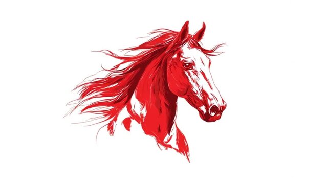 Video. Red horse head on a neutral background for designers, marketers. 2026. Object, symbol, texture, pattern, holiday.