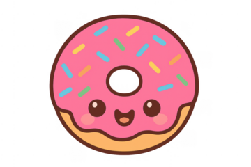 Cute pink glazed donut cartoon cheering character
