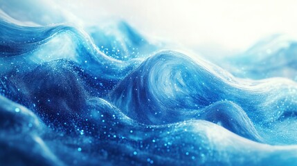 Abstract swirling blue liquid, glittering, background light, website design