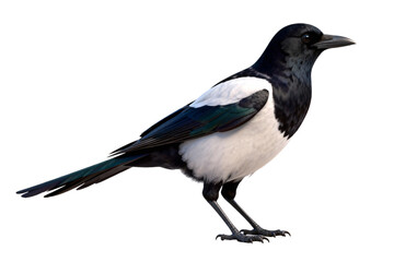 Obraz premium Eurasian Magpie (Pica pica) standing on white background