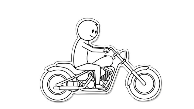 Simple Line Drawing of a Stick Figure Riding a Motorcycle.